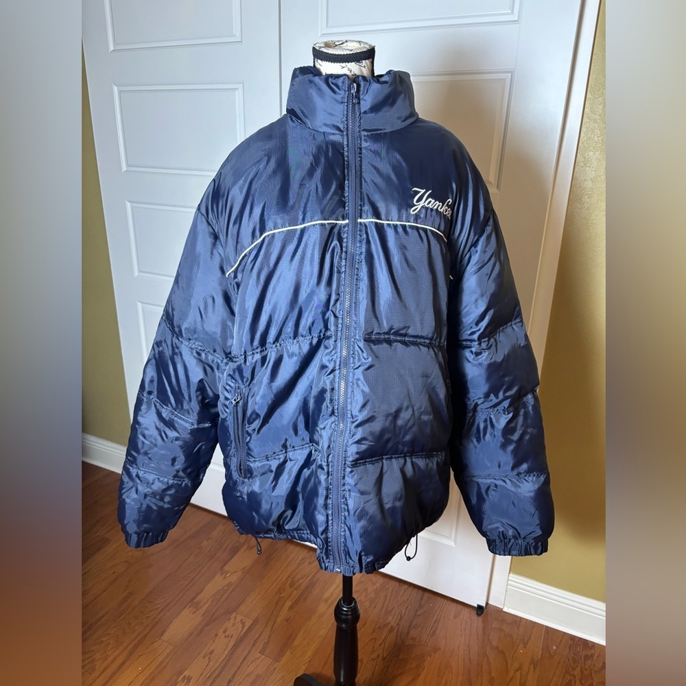 New York Yankees Navy Hoodie Full-Zip Puffer Jacket Size XL/EX